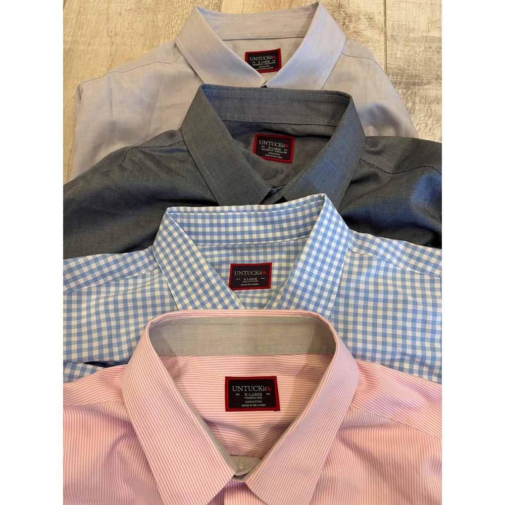 Lot of 4 UNTUCKit Mens XL Button Down Shirts Gingham Stripe Relaxed Wrinkle Free